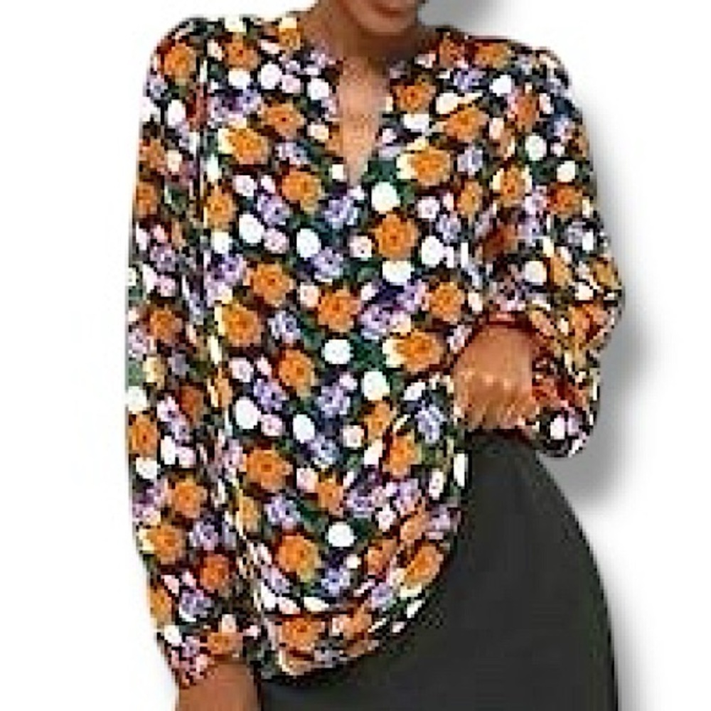 TAHARI WOMAN Bright Floral Split Collar Tunic Top 2X